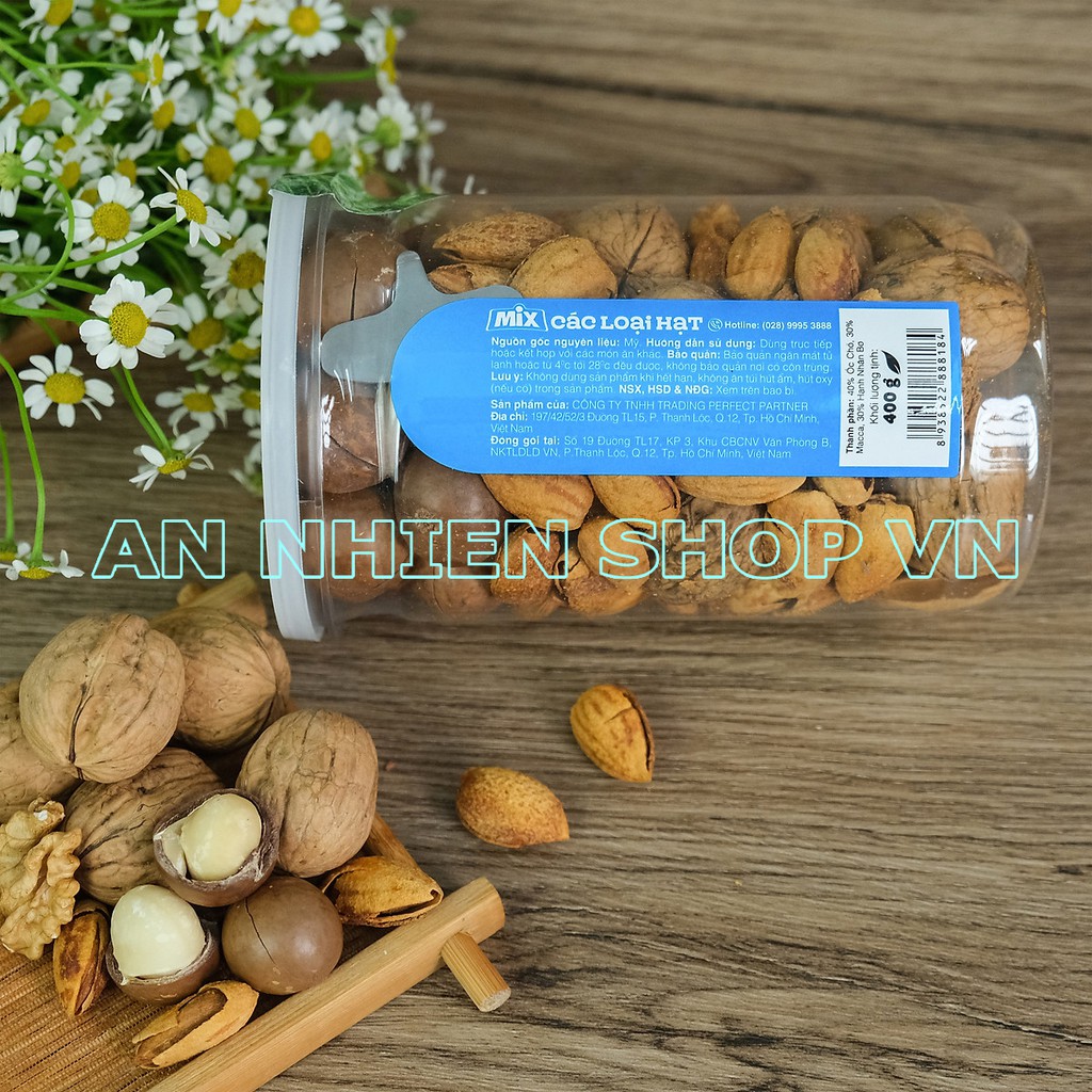 Hỗn hợp 3 Hạt Óc Chó, Hạt Macca, Hạt Hạnh Nhân Rang Bơ Smile Nuts 400g | Thơm, béo, bổ dưỡng