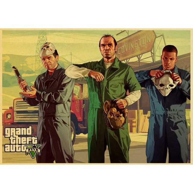 Grand Theft Auto V Game Nghệ Thuật Retro Poster In Hình GTA 5 Tường Hình Ảnh Cho Phòng Khách Vintage Trang Trí Ms: 359