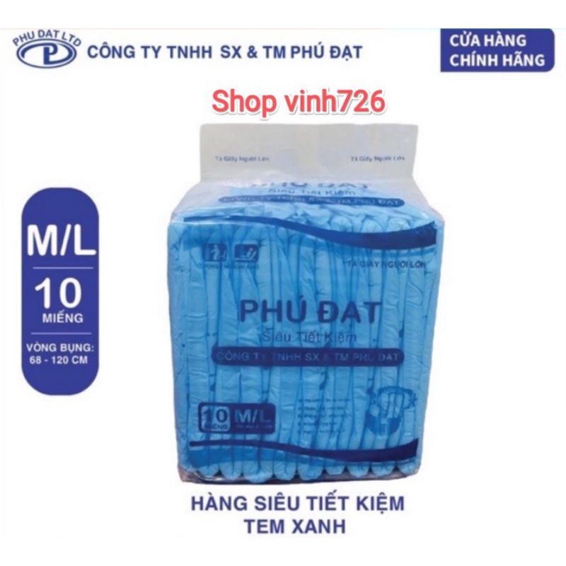 Bỉm dán phú đạt dành cho người già (1gói 10 miếng) siêu thấm hút kháng khuẩn từ 45-75kg