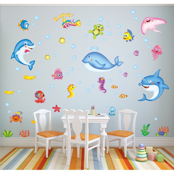 Decal Dán Phòng Động Vật Biển Đại Dương Dễ Thương Cho Bé Yêu