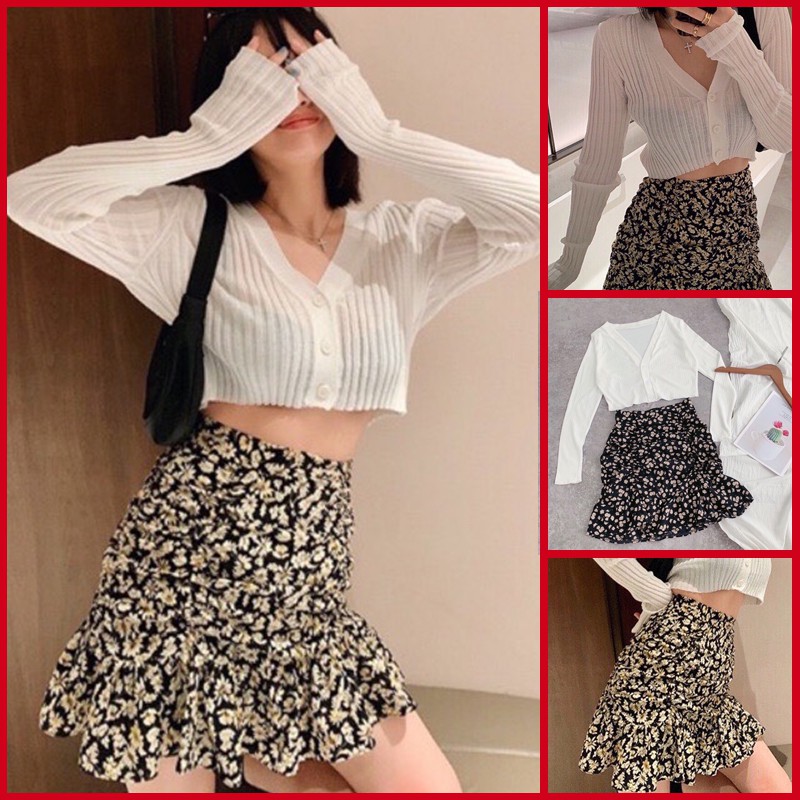 Set đồ nữ croptop thu đông chân váy đuôi cá- Hàng mới chân váy xanh đậm - L009