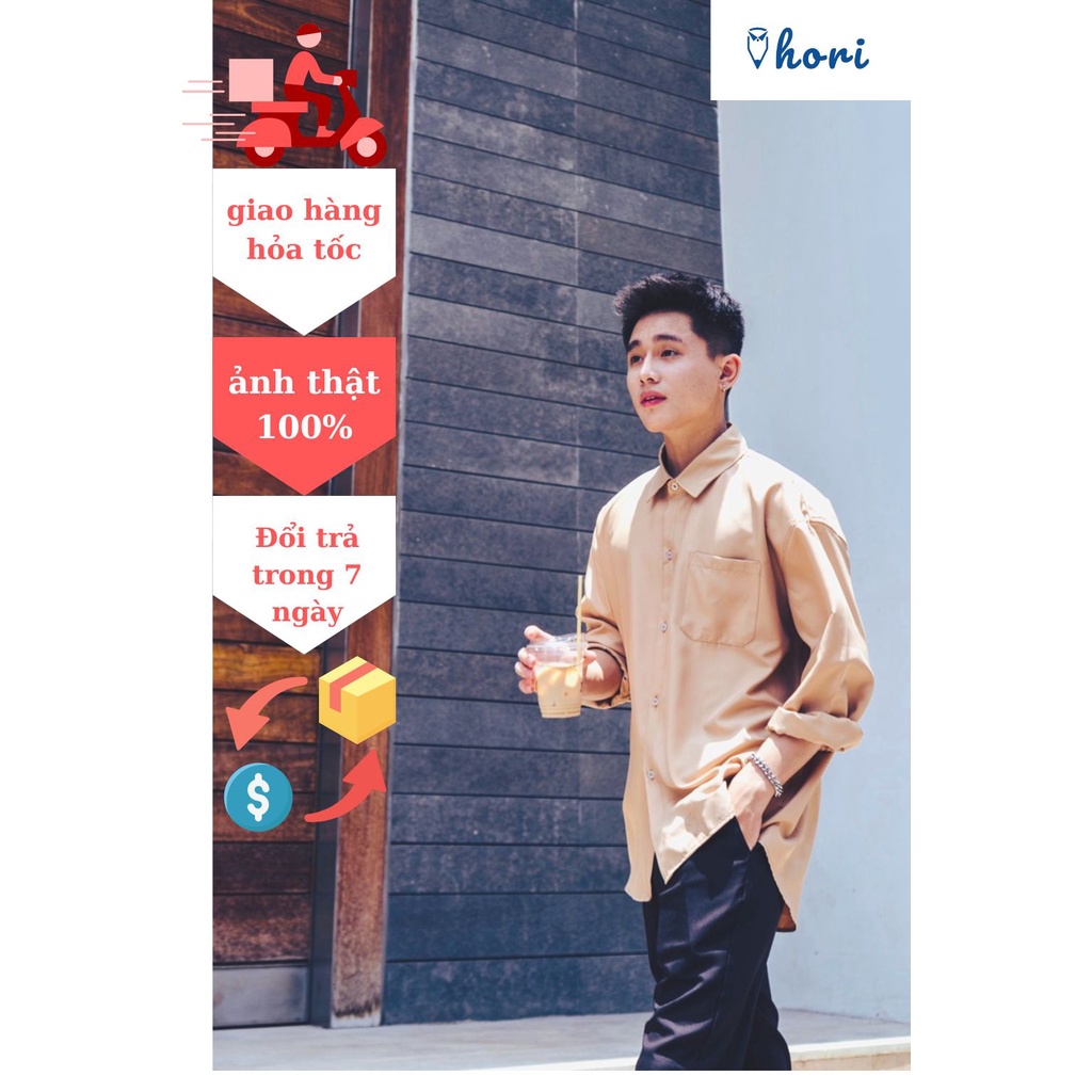 Áo sơ mi Nam Nữ form rộng Oversize Unisex túi ngực dài tay, màu Xanh lá đậm,màu Nâu Sáng,vải lụa phong cách Hàn Quốc