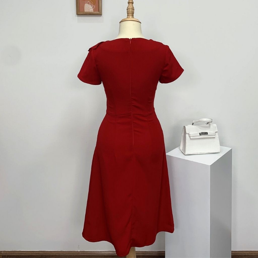 [HÀNG CAO CẤP] Đầm Công Sở Dáng Suông Có Nơ To Trước Ngực - A062 Màu Đỏ Đô