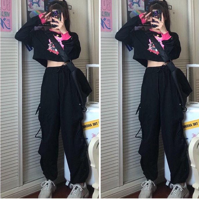 Áo Thun Croptop Tay Dài In Họa Tiết Hoạt Hình Phong Cách Hàn Quốc Cổ Điển Cho Nữ