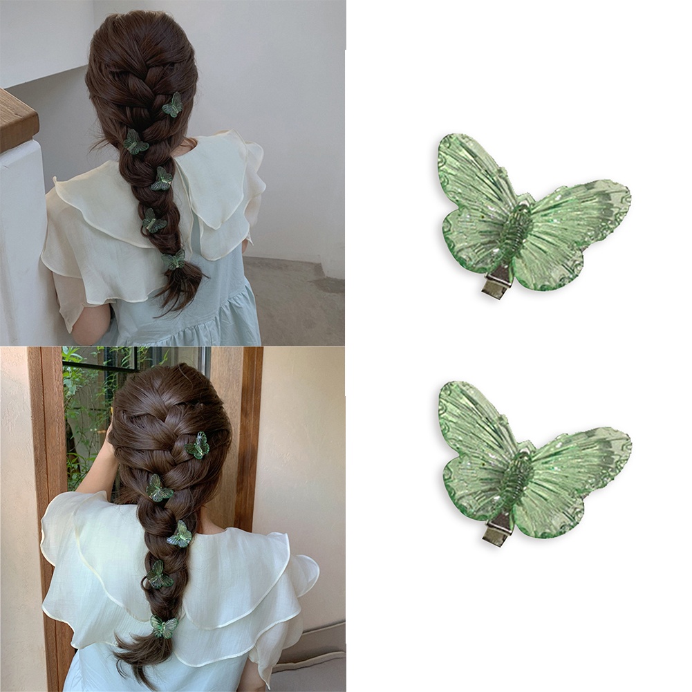 Set 5 Kẹp Tóc Hình Bướm Màu Xanh Lá Phong Cách Thời Trang
