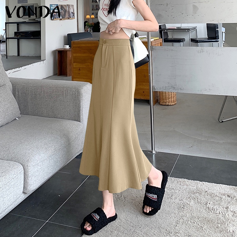Chân váy dài VONDA lưng cao màu trơn phối nút phong cách Hàn Quốc thời trang cho nữ