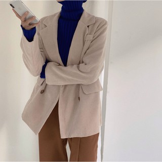 Áo Khoác Blazer Nhung Gân Khoác Ngoài Dáng Rộng Phong Cách Cổ Điển Hàn QUốc
