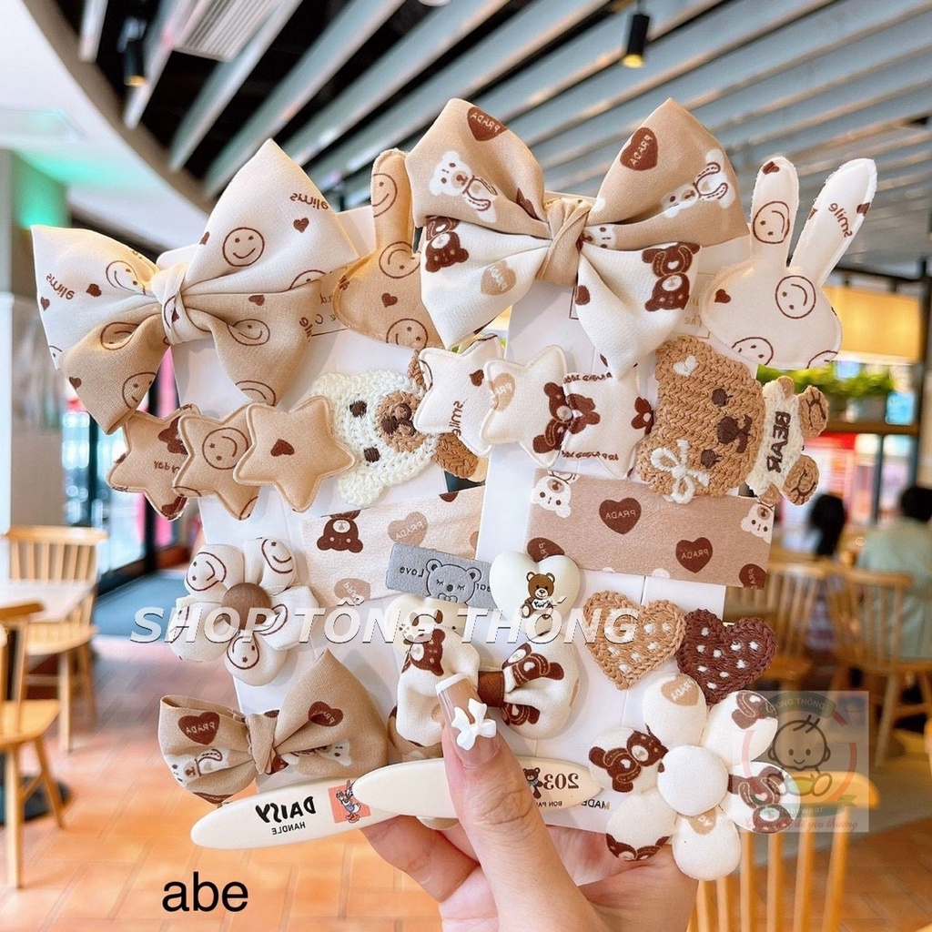 Set 10 kẹp tóc nơ lụa hoa Tết năm mới cho bé gái xinh xắn đáng yêu hàng cao cấp loại 1 không đau hình thật mã 12 đến 24