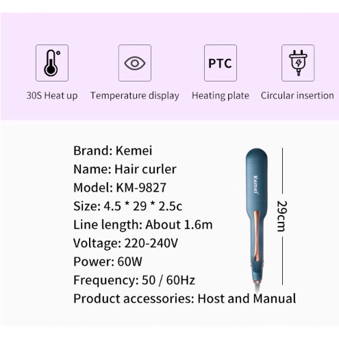 ⚡HOT ⚡ Máy Bấm Tóc, Dập Xù, Kẹp Tóc, Máy Làm Tóc Chuyên Nghiêp Điều Chỉnh Nhiệt Độ Kemei Km 9827, Dành Cho Nữ