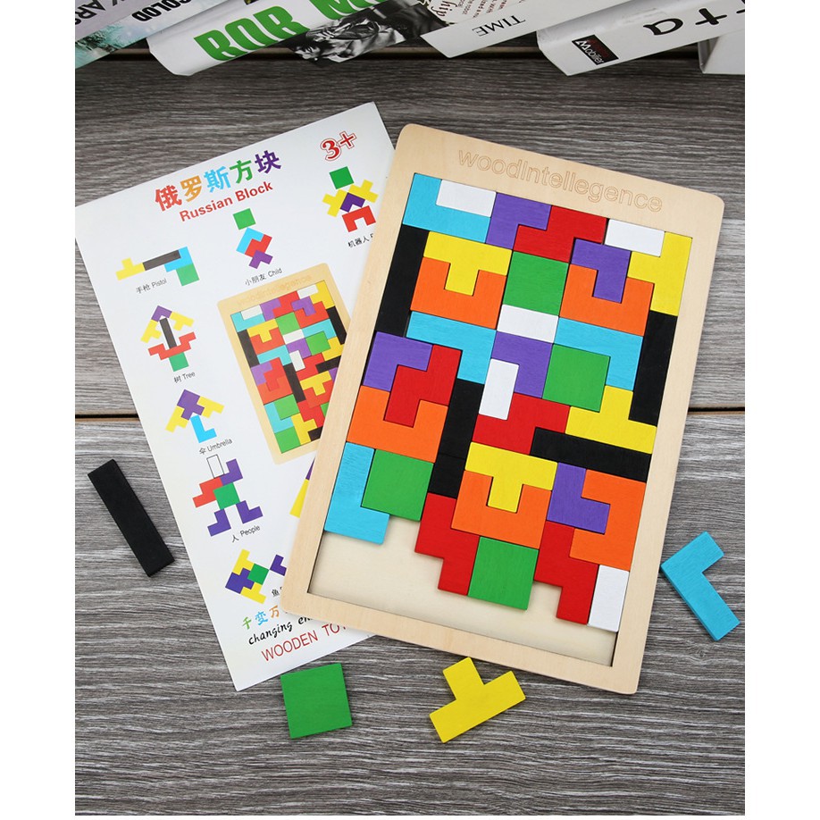 Đồ chơi bảng ghép gạch Tetris Montessori bằng gỗ cho bé - BEOSMART