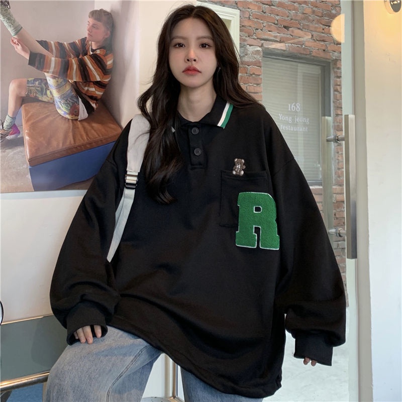 Áo Thun POLO Nữ Dài Tay Cổ Bẻ Thời Trang Hàn Mới