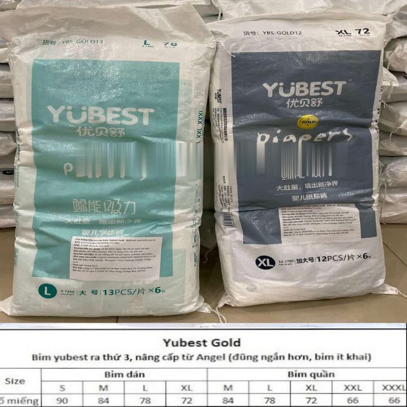 Tã/Bỉm dán/quần YUBEST NIGHT/GOLD/ANGEL/NATURAL S132/M108/L96/XL84/XXL72