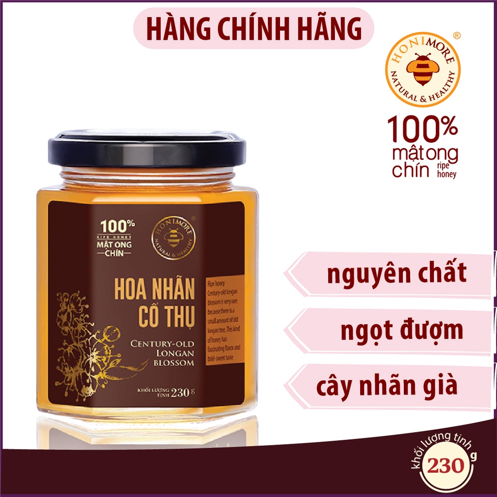 Mật ong nguyên chất Honimore Hoa Nhãn Cổ Thụ 230g - 100% mật ong rừng, mật ong cao cấp