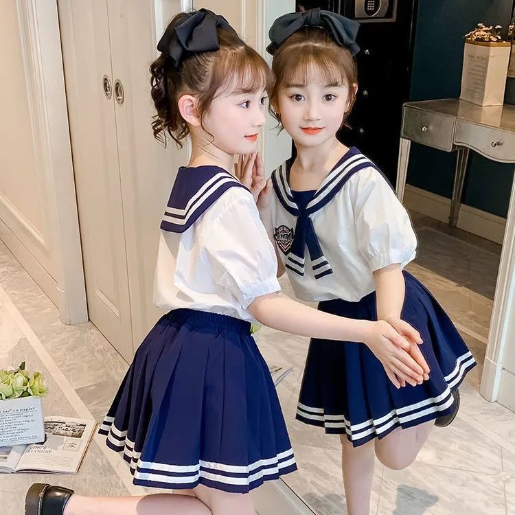 Set Áo Thủy Thủ Phối Chân Váy Thời Trang Xinh Xắn Cho Bé Gái 7 8 Tuổi