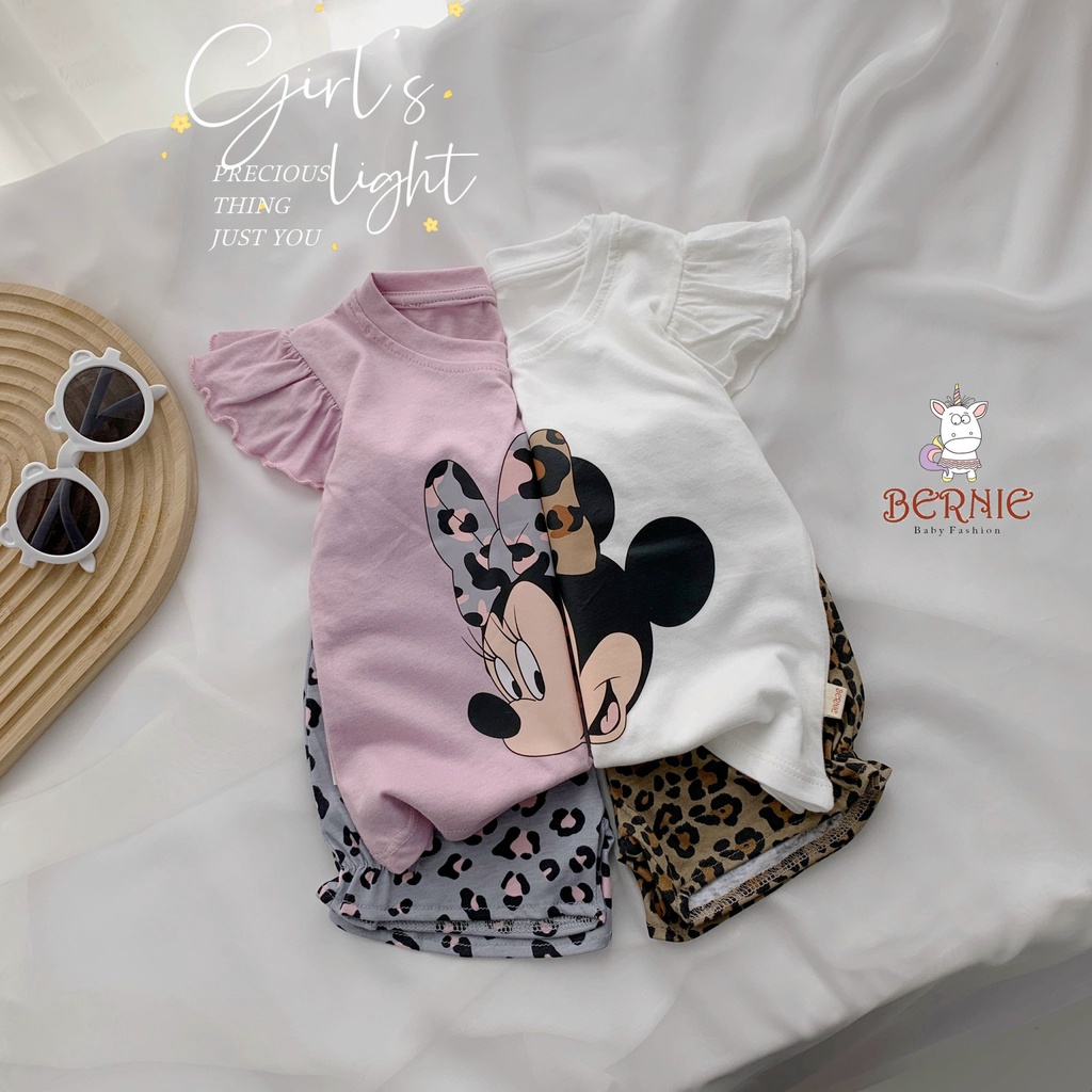 Bộ cotton cộc tay hoạ tiết micky bé gái, bộ thun mùa hè mềm mát cho bé
