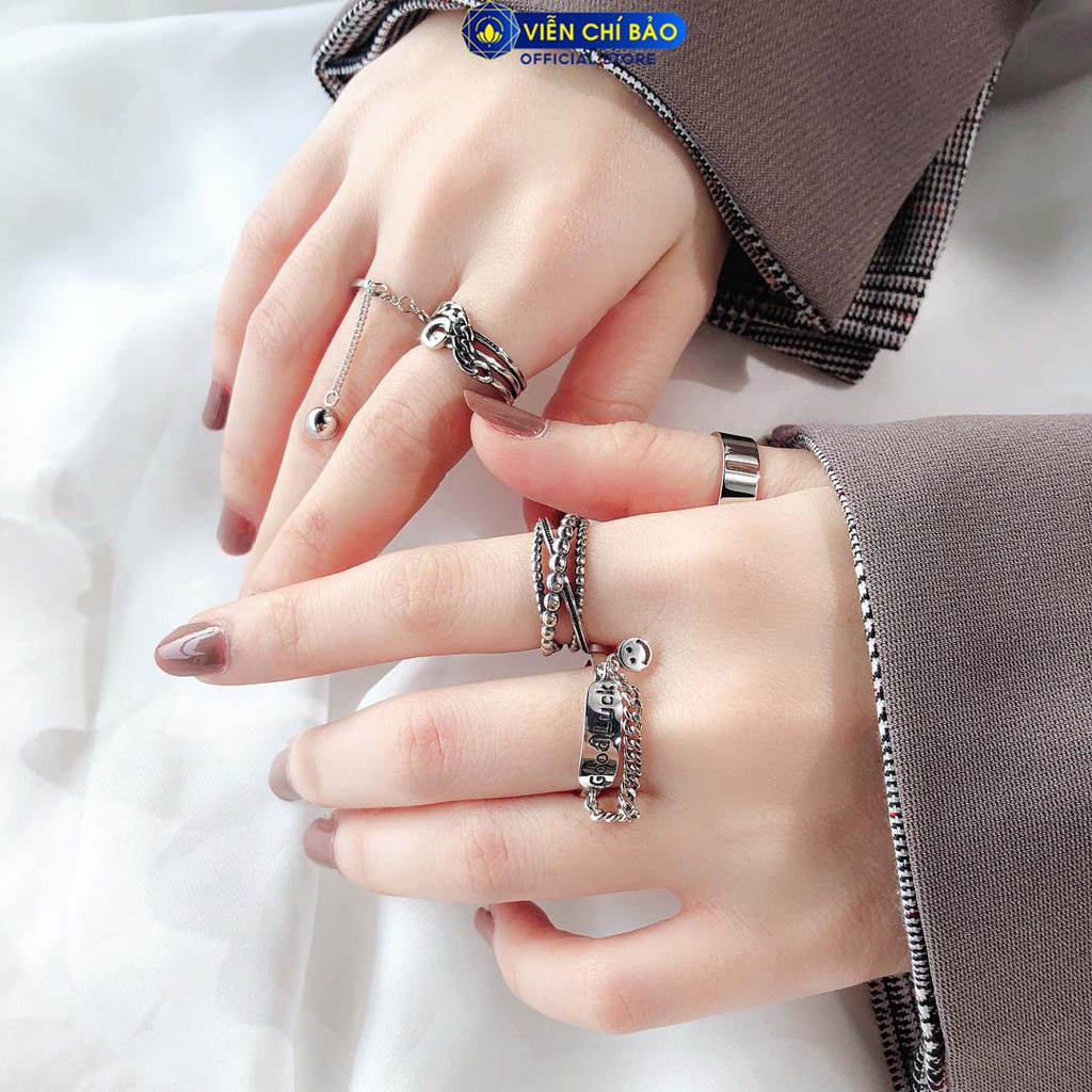 Nhẫn bạc nữ họa tiết Mặt cười chất liệu bạc Thái s925 thời trang phụ kiện trang sức nữ Viễn Chí Bảo