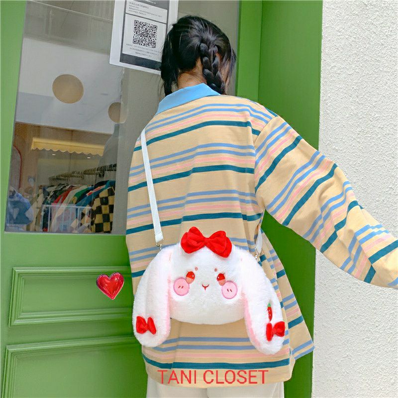 Túi Đeo Chéo Lolita Thỏ Dâu Tây Nơ Đỏ