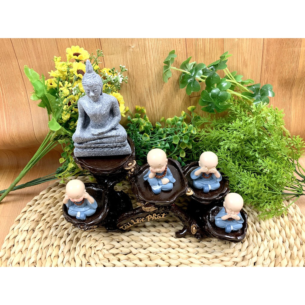 Full Set Phật Thái cùng các chú tiểu Tứ Không Đeo Chuổi Hạt tọa đế Tài Lộc Phát