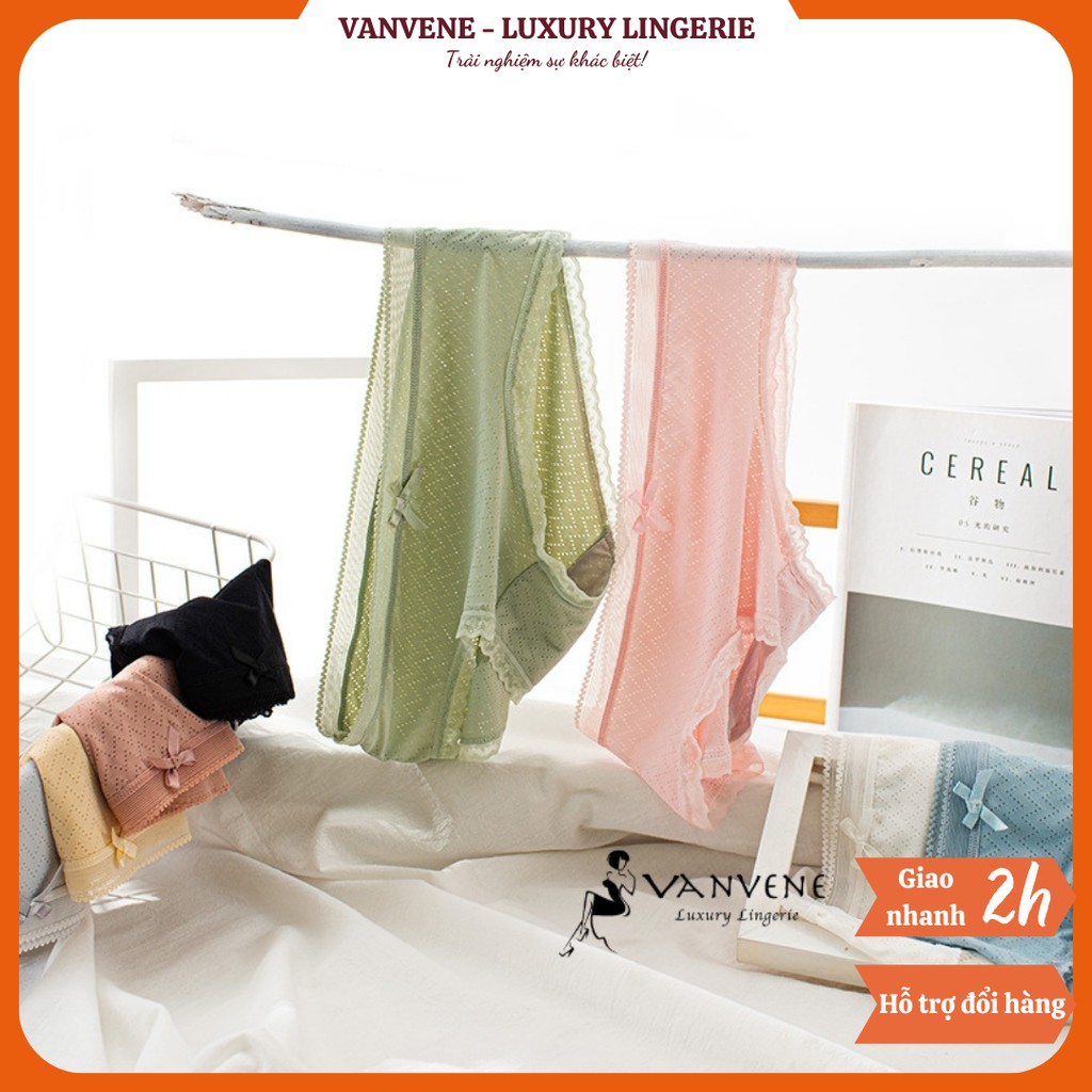 Quần Lót Su Non Thông Hơi Vanvene Đính Nơ Xinh Xắn Có Viền Ren Chống Hằn Chất Liệu An Toàn Mềm Mịn Thoáng Mát Q276