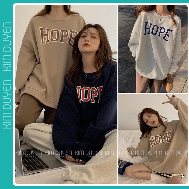 Áo Sweater In Chữ HOPE Áo Sweater Tay Bồng Chất Nỉ Ngoại Dày Dặn Form Rộng Freesize Unisex Ảnh Thật