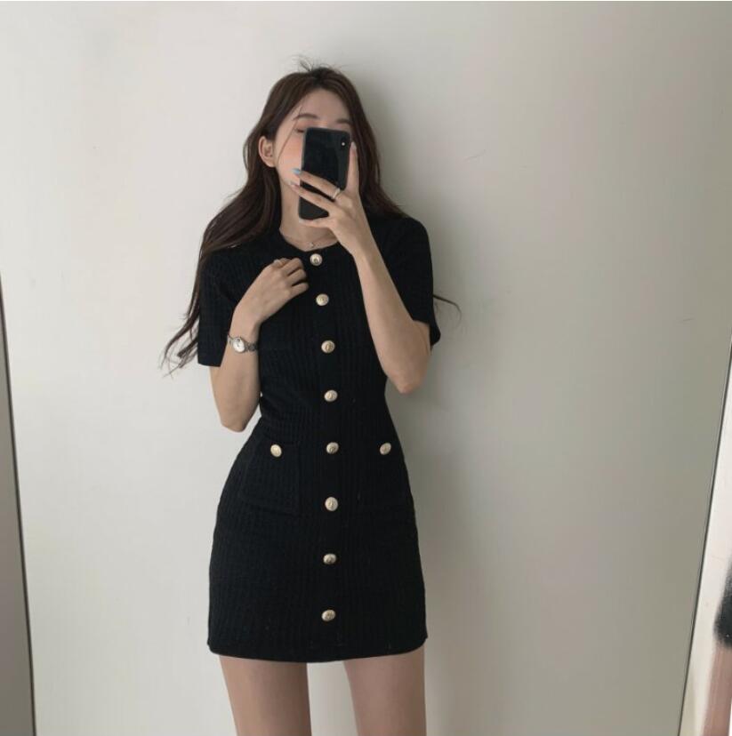 Spring98 Đầm Dệt Kim Mini Cổ Tròn Xinh Xắn Theo Phong Cách Retro Dành Cho Nữ