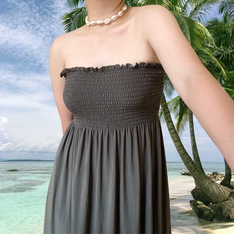 Váy đầm midi cúp ngực đi biển 2hand vintage indie