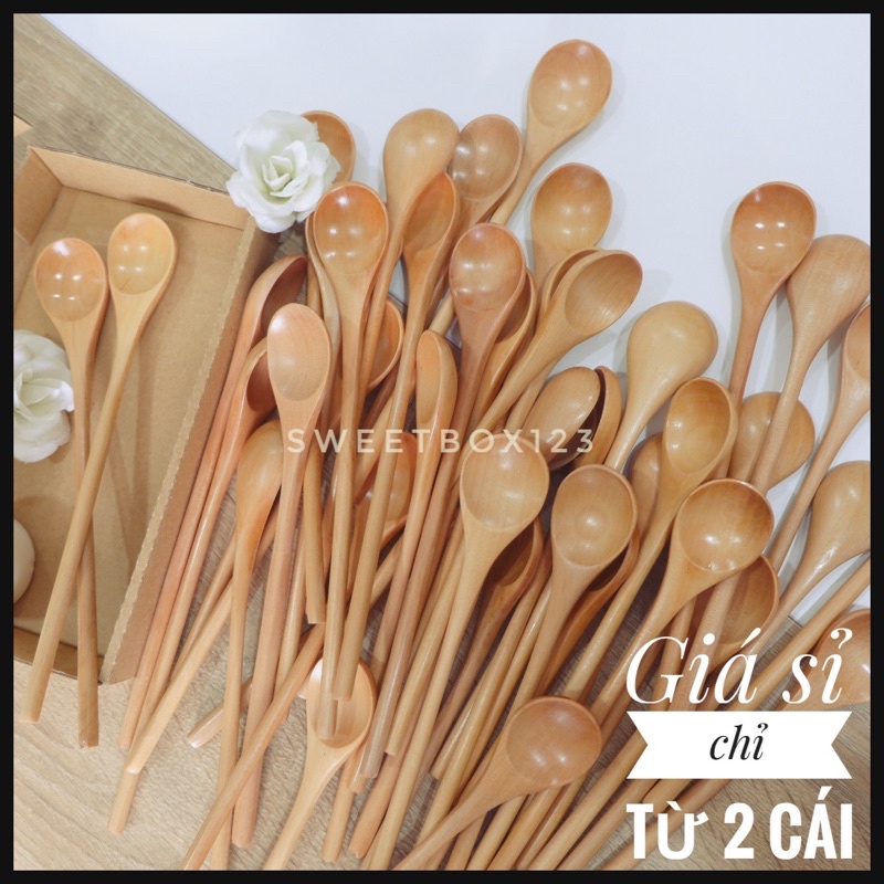 Muỗng Gỗ Màu Vàng Giá Sỉ Thìa Gỗ Khuấy Cà Phê Mật Ong Saffron Tặng Khách Hàng - Muỗng Gỗ Cán Dài 20cm Cho Quán Cà Phê