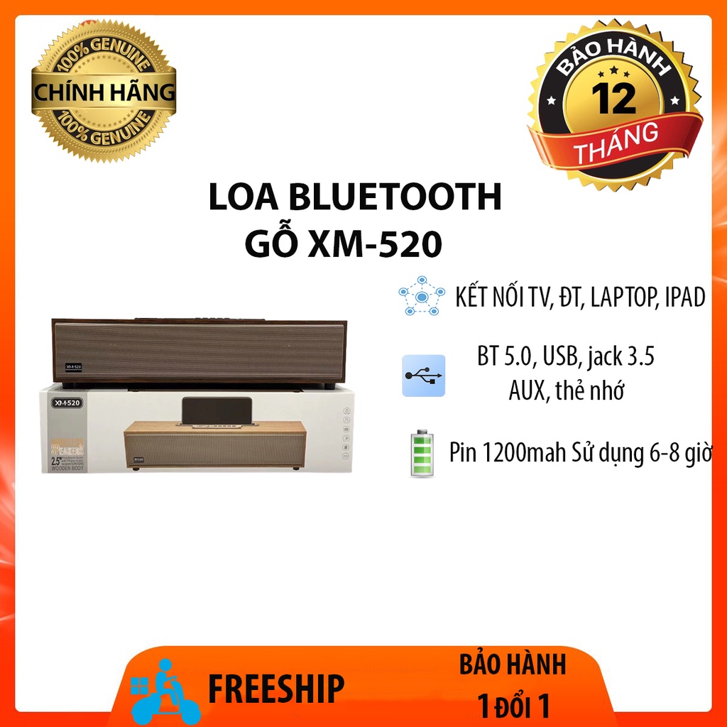 Loa Bluetooth Gỗ XM-520 Cổng AUX Kết Nối TV Điện Thoại Ipad Âm Thanh Chân Thực