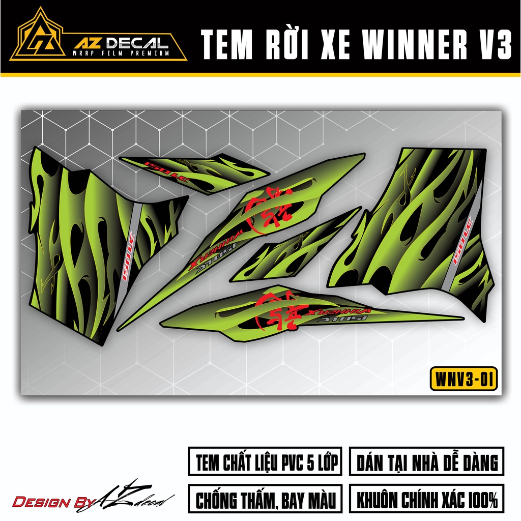 Decal Rời Xe Winner X 2022 - Winner V3 Mẫu Vân Rồng | WNV3-01 | Tem Cắt Sẵn Dễ Dán Cho Xe Đen Đỏ Trắng Xám