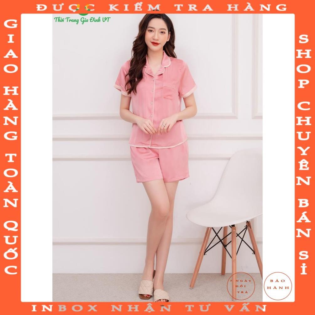 Bộ pijama lụa mặc nhà VT quần đùi áo cộc tay B23.2102 - Chất mềm, mát, thoải mái tranvuong