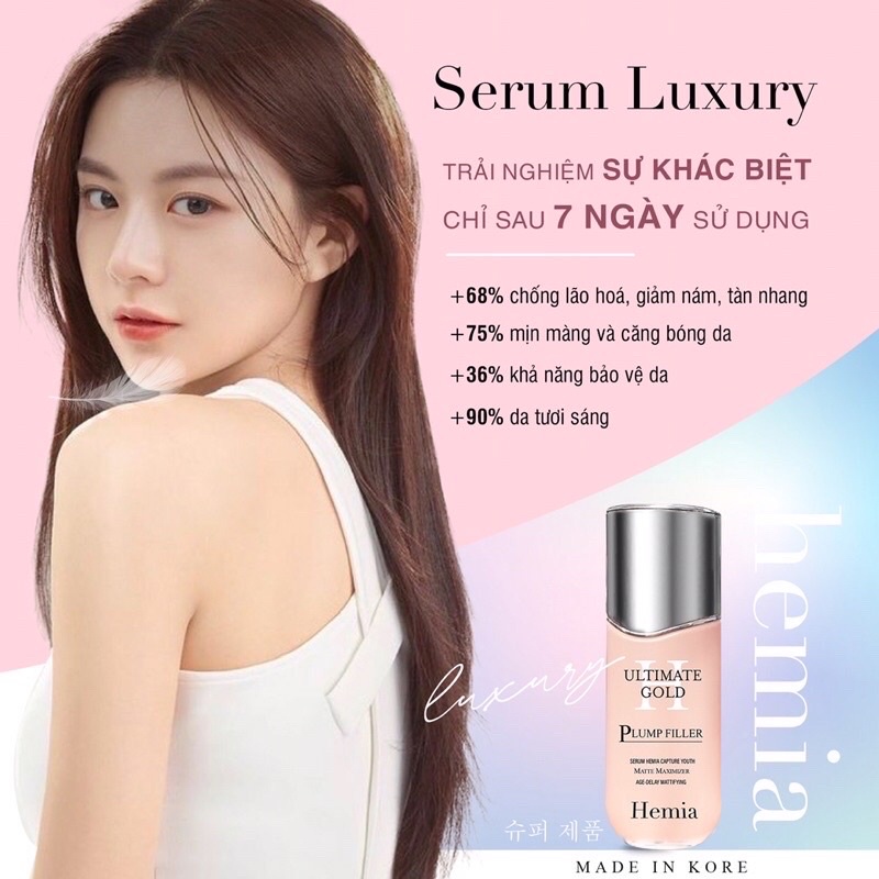 Serum Luxury Hemia Hàn Quốc - Cấp ẩm, dưỡng trắng căng bóng, se khít lỗ chân lông, làm đều màu da, chống lão hóa da