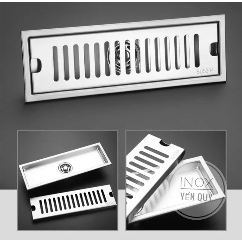 INOX 304 GA THOÁT SÀN HÌNH CHỮ NHẬT DÀI 20 /30/40/50/60 CM LỖ THOÁT CHỐNG MÙI HÔI