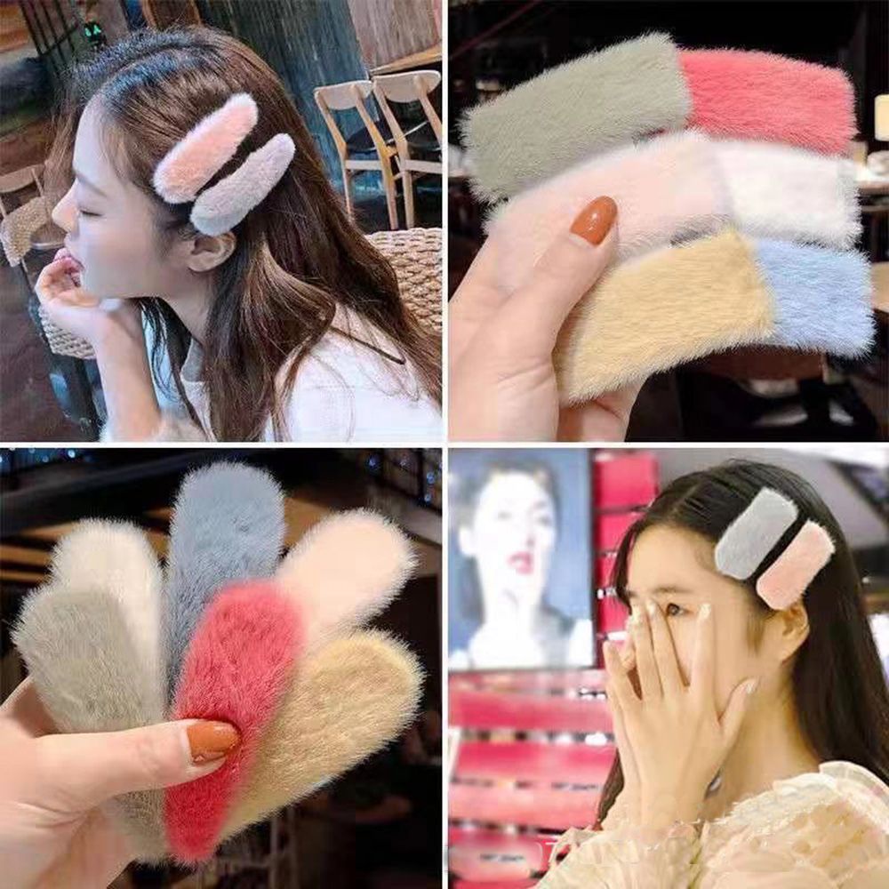 Kẹp Tóc Lông Chồn Thiết Kế Hình Học Xinh Xắn Thời Trang Cho Nữ