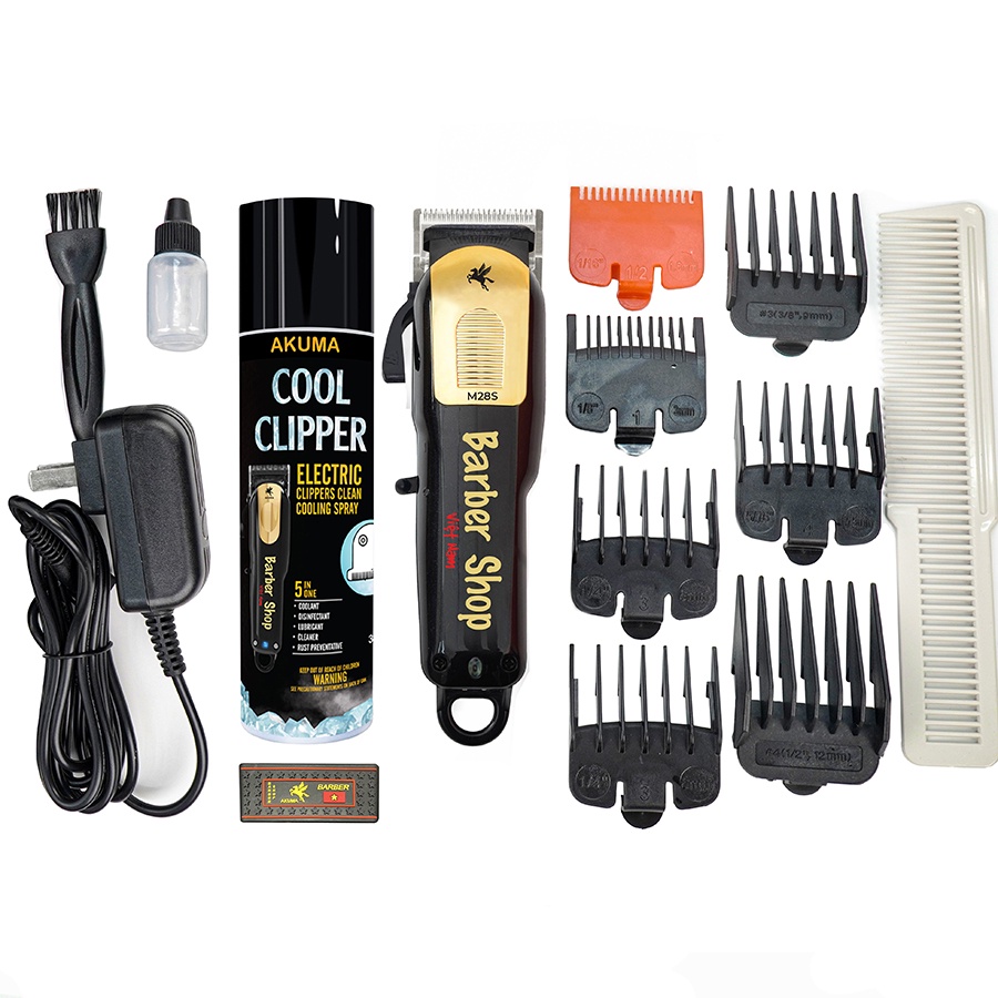 Tông đơ cắt tóc AKUMA M28S - Pin chạy liên tục 4h43p - Fade siêu mịn - Tặng kèm chai xịt làm mát lưỡi tông đơ