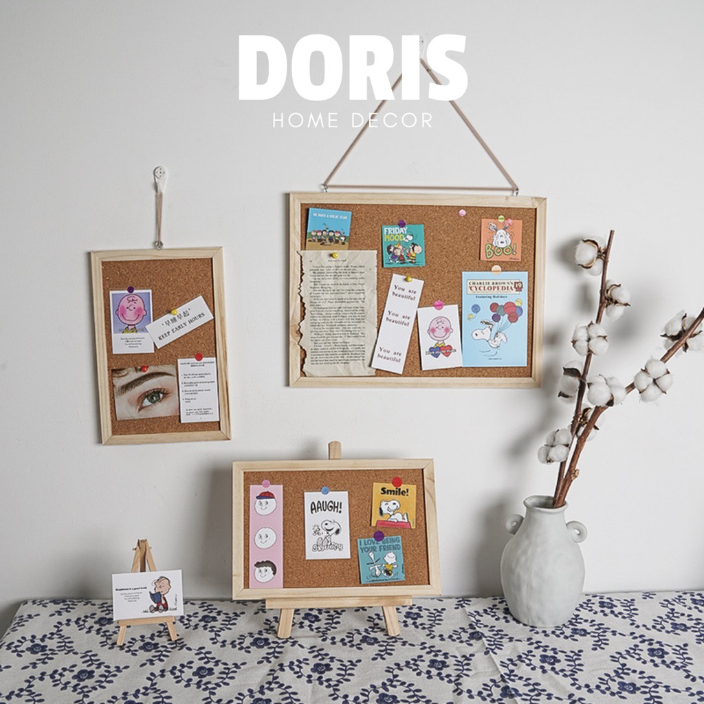 Bảng ghim gỗ bần ghim tài liệu, postcard decor bàn học  - Doris.decor