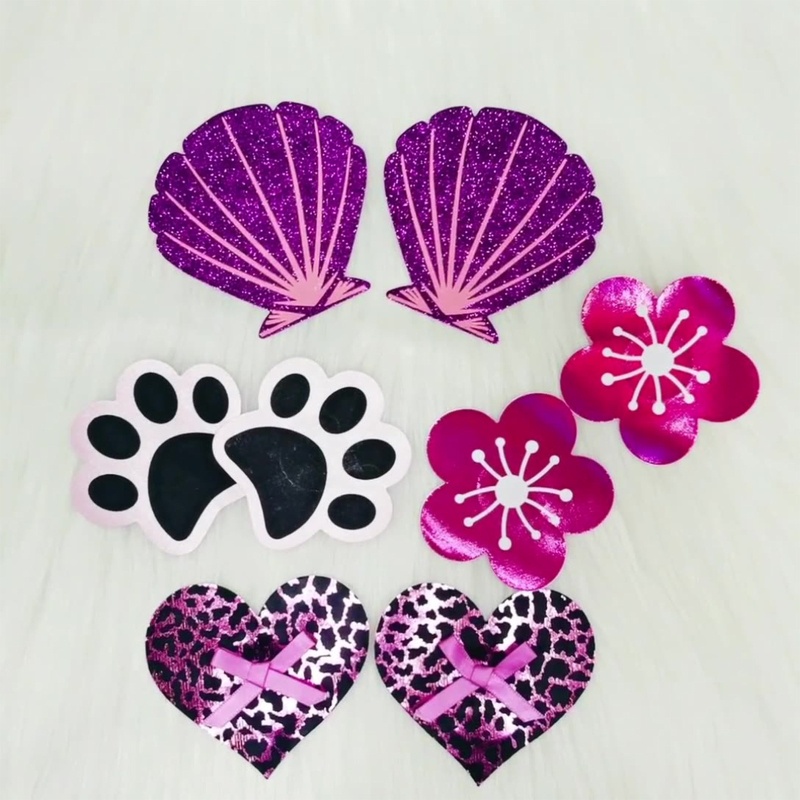 XIXI Set 10 Cặp Miếng Dán Che Nhũ Hoa Hình Trái Tim Họa Tiết Da Báo