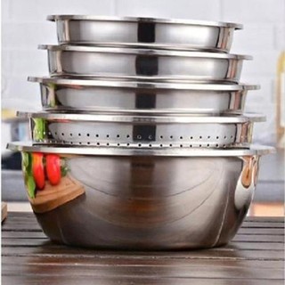 SET 5 MÓN RỔ VÀ THAU INOX CAO CẤP
