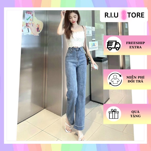 QUẦN JEAN DÀI ỐNG ĐỨNG LAI CAO, TRƠN ( ẢNH THẬT SHOP CHỤP )