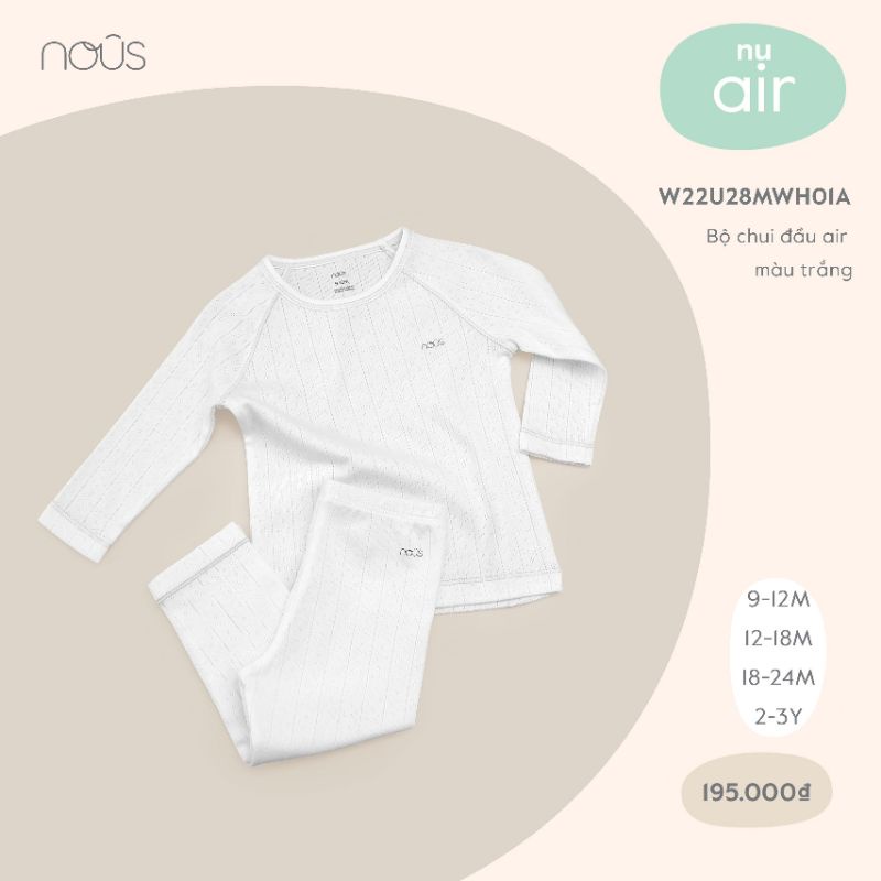 Bộ dài tay Nous điêu hòa, thu đông chất liệu Nu velour và Nu Air cho bé  size từ 9-12m đến 2-3y