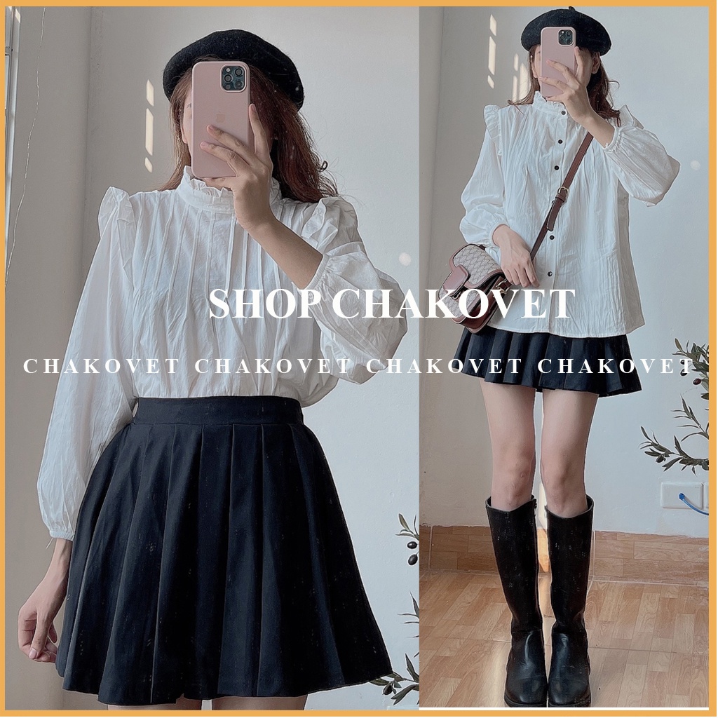 Áo babydoll xếp li ngực điệu đà phong cách Hàn Quốc cka818, kiểu áo sơ mi nữ trắng phối hàng cúc phía sau đẹp cá tính | BigBuy360 - bigbuy360.vn