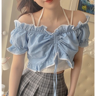 Set áo trễ vai croptop kèm áo dây hack dáng STELLA SET ulzzang Toneontone