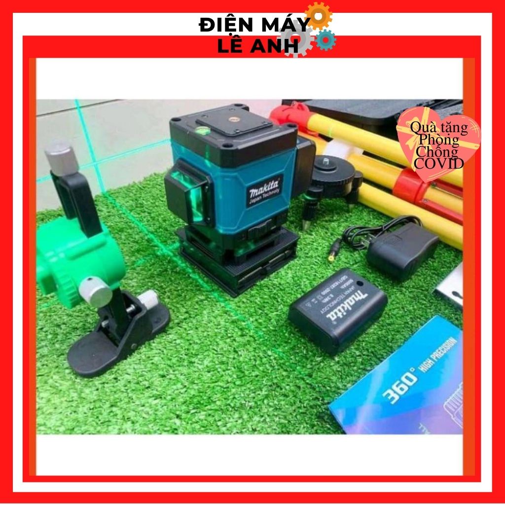 Máy cân bằng laser MAKITA 12 tia xanh 3D cân mực bắn cốt tia laze nét chuẩn kèm chân 1m2 và giá treo tường