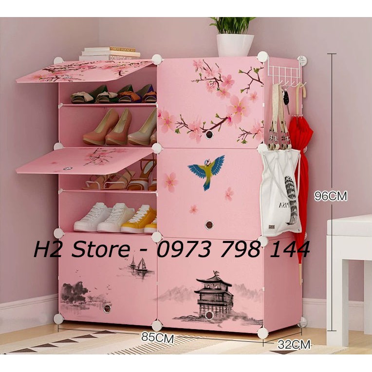 [MỚI VỀ] - TỦ NHỰA ĐỂ GIÀY DÉP KIỂU MỚI 12 Ô (chia ô) CỬA HOA ĐÀO