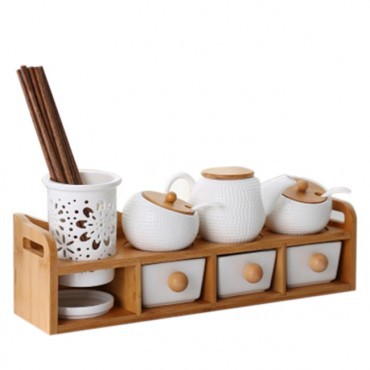 Bộ đựng gia vị gốm sứ khay gỗ dùng cho nhà bếp nhiều mẫu