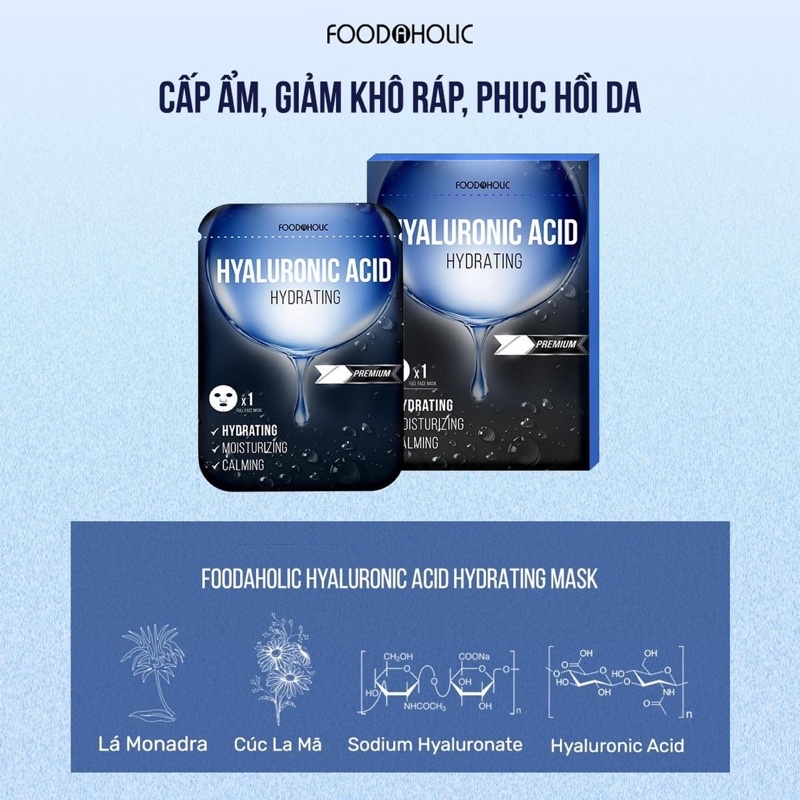 Combo 10 Mặt nạ Foodaholic cấp ẩm dưỡng trắng da 5 Hyaluronic Acid Hydrating - 5 Beta Arbutin