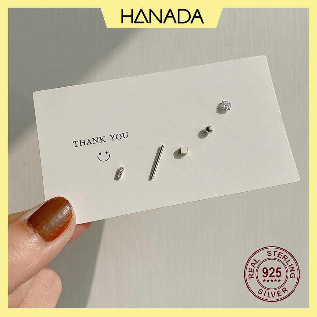 Set 5 Món Bông Tai Bạc 925 Hanada Đơn Giản Đeo Vành Tai 0632 C12