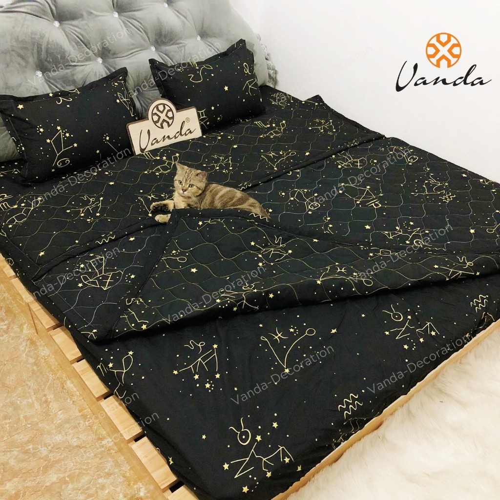 Bộ chăn hè Cotton Poly VN ga gối , drap giường họa tiết cung hoàng đạo