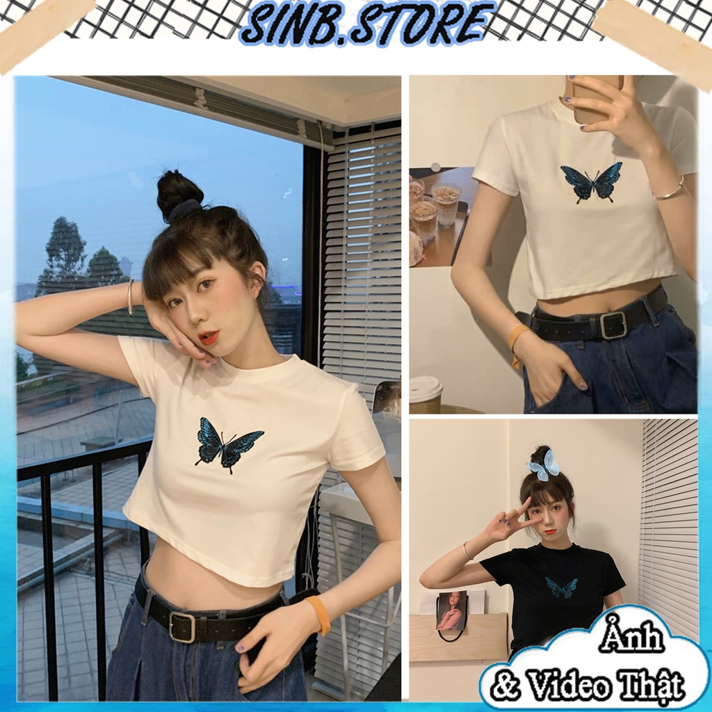 Áo Croptop Nữ Ngắn Tay, Áo Ngắn Nữ Cộc Tay 2 Màu - Siêu xinh, Tôn Dáng Eo - SINB.STORE | BigBuy360 - bigbuy360.vn