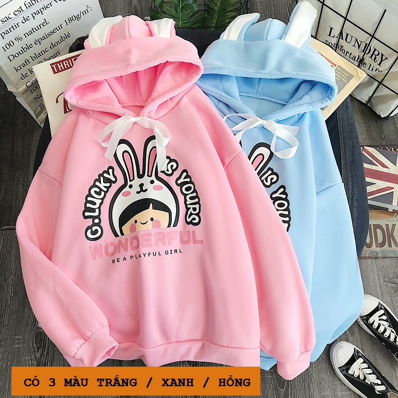 Áo Khoác Hoodie WONDERFUL TAI THỎ Form Rộng Unisex Chất Nỉ Siêu Xinh - VIETCENTRE | BigBuy360 - bigbuy360.vn