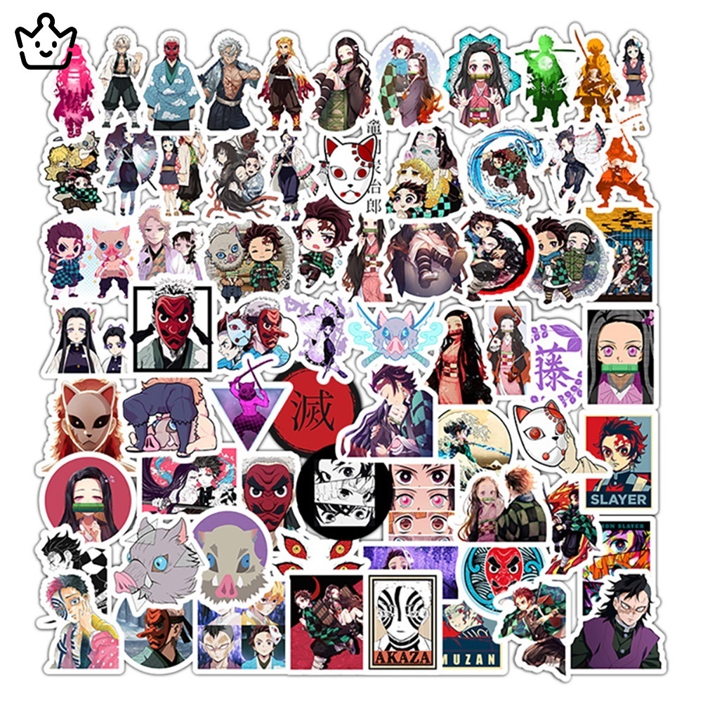 Bộ 70 Miếng Dán PVC Họa Tiết Demon Slayer Kimetsu No Yaiba Chống Thấm Nước Trang Trí Xe Hơi/Tanjirou Nezuko Sticke JP6